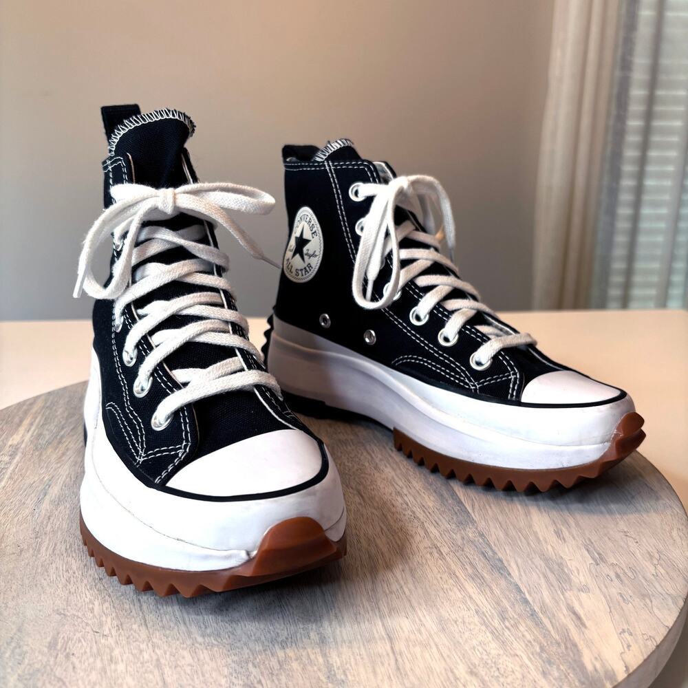 Converse Run Star Hike Hi Platform Black White Gum 166800C Women 6 Men 4.5